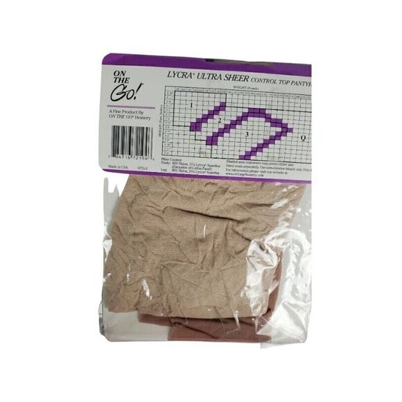 Set Of 2 On The Go! Lycra Ultra Sheer Pantyhose Size 1 Control Top Nude Made USA - Picture 3 of 5